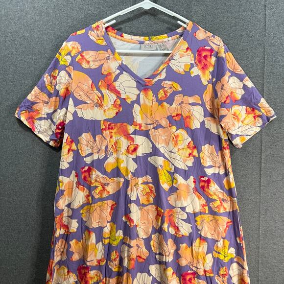 LOGO by Lori Goldstein Rayon Elbow Sleeve Dress Lavender Floral, Petite Medium - Picture 4 of 10